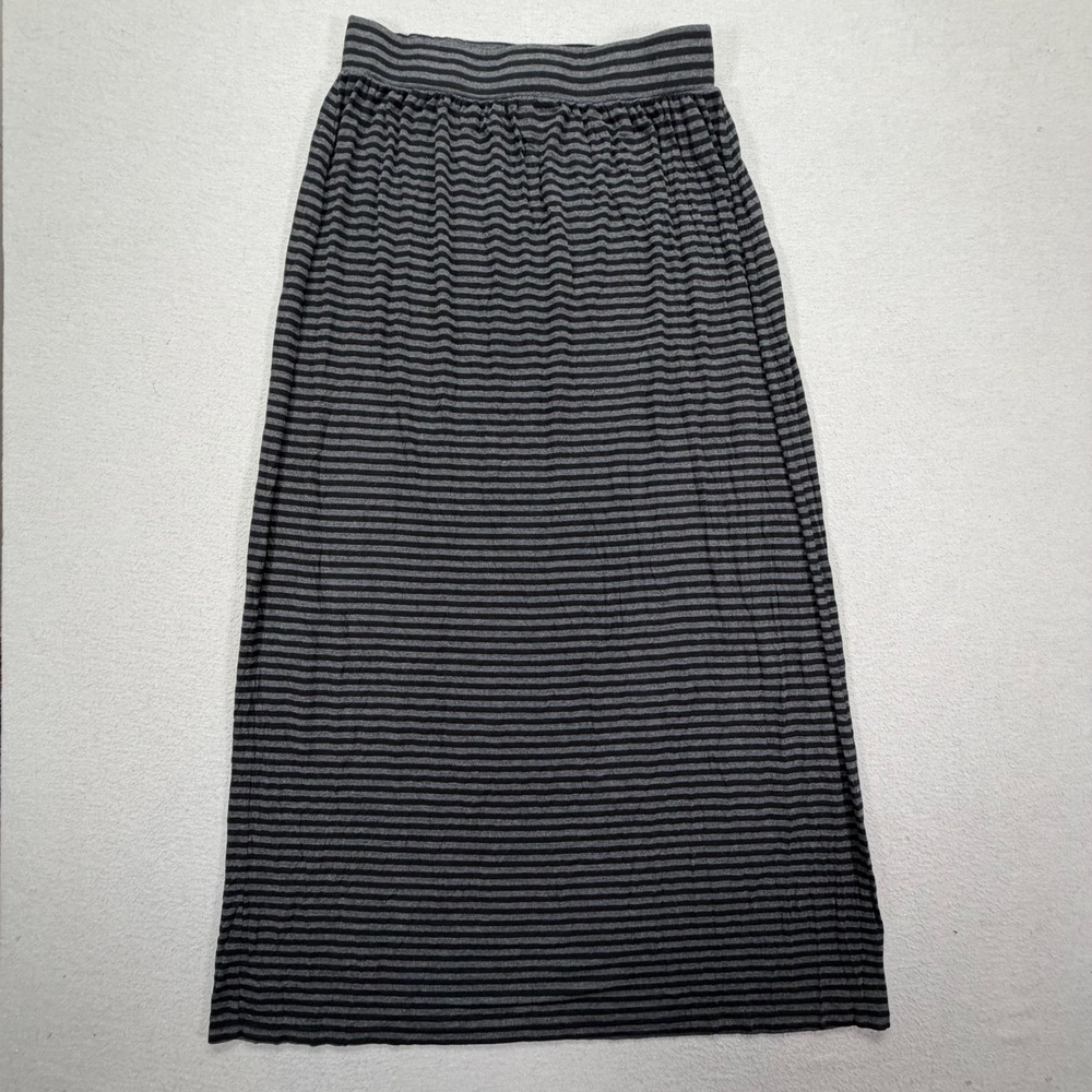 Loft Womens Maxi Skirt Regular Fit Gray Black Striped Elastic Waist S
